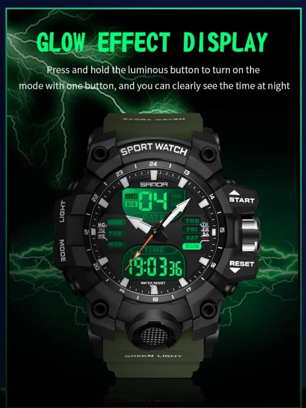 Rugged Large Face Outdoor Sports Watch - Waterproof, Backlight, Alarm, Stopwatch